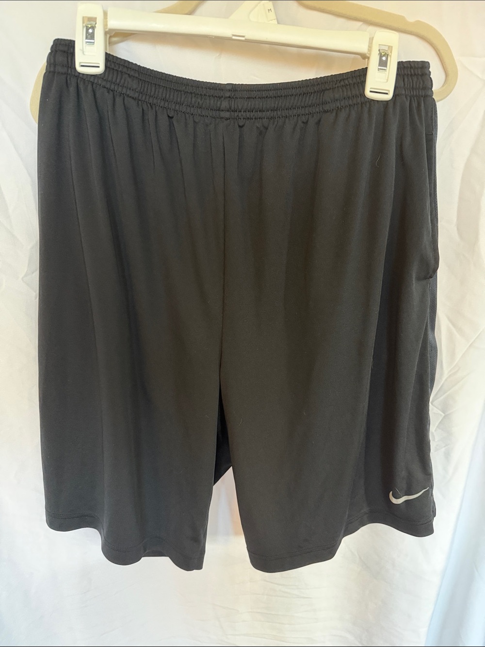 Nike dri fit Men’s Black Athletic Shorts with Silver Swoosh